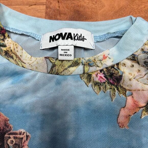 Nova Kids Girls Angel Lettuce Edge Trim Long Sleeve Crop Top Blue Size 2T - Picture 4 of 9